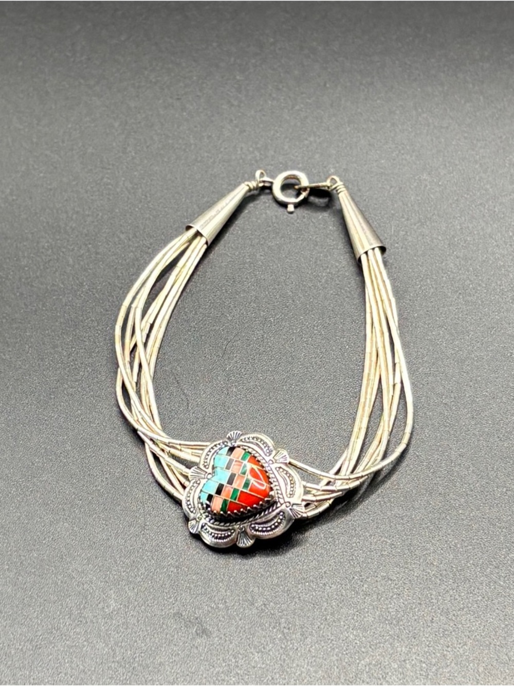 Liquid Sterling Silver Multi-Strands a heart,with multiple colors